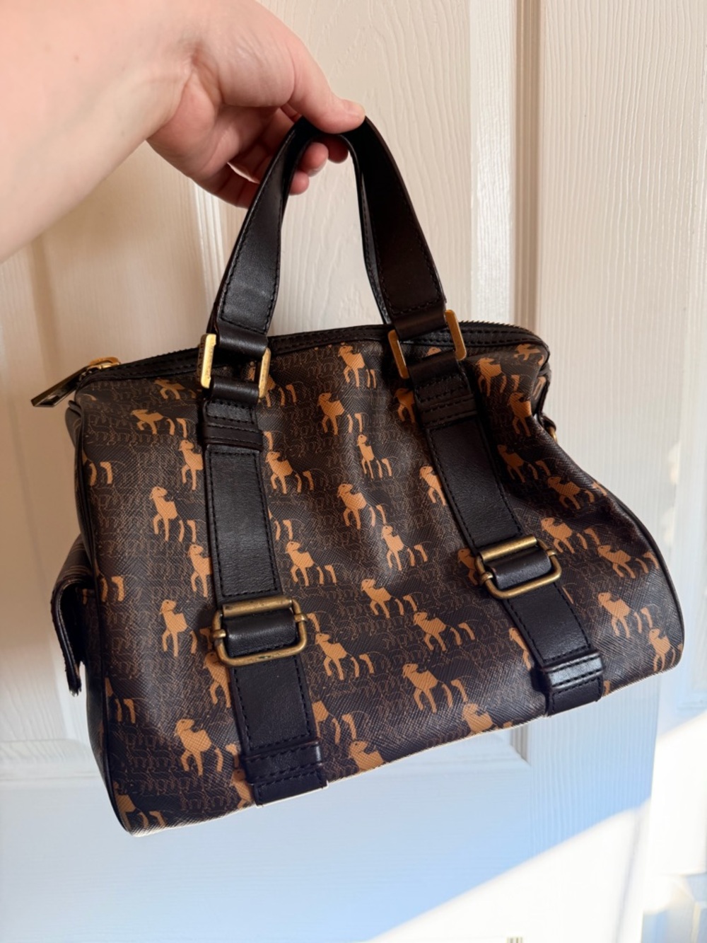 L.A.M.B. Brown and Tan Horse Print Satchel